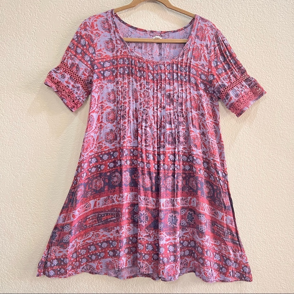URBAN OUTFITTERS ECOTE Amethyst Pleated Pintuck Dress Sz L Boho Peasant Country